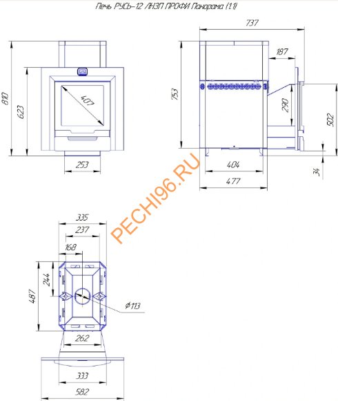 Печь банная Теплодар Русь 12 ЛНЗП Панорама Профи (1.1)