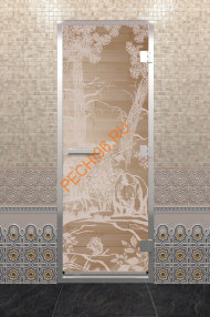 Дверь стеклянная DoorWood Хамам «Мишки» прозрачная, 1900х700 мм