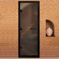 Дверь в хамам стеклянная Арта Престиж ГР Бронза MATELUX, коробка черная алюминий с порогом