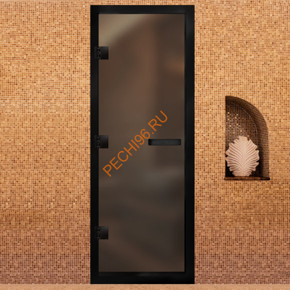 Дверь в хамам стеклянная Арта Престиж ГР Бронза MATELUX, коробка черная алюминий с порогом