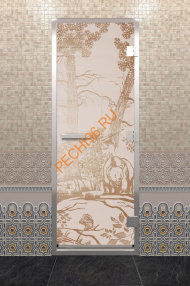 Дверь стеклянная DoorWood Хамам «Мишки» сатин, 1900х700 мм