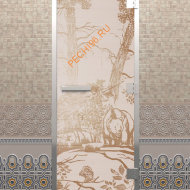 Дверь стеклянная DoorWood Хамам «Мишки» сатин, 1900х700 мм