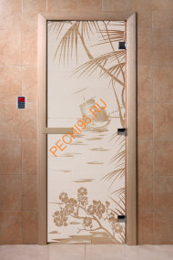 Дверь стеклянная DoorWood «Голубая лагуна сатин», 1900х800 мм