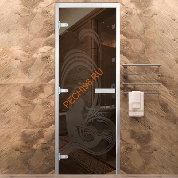 Дверь в хамам стеклянная Арта Стандарт Арт Русалка, коробка алюминий