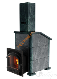 Печь банная чугунная Сибирь 25 (545х545), ТК 300мм, ЗК, в облицовке Президент талькомагнезит+змеевик