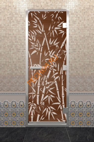 Дверь стеклянная DoorWood Хамам «Бамбук и бабочки» бронза, 1900х700 мм