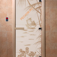 Дверь стеклянная DoorWood «Голубая лагуна сатин», 2000х600 мм