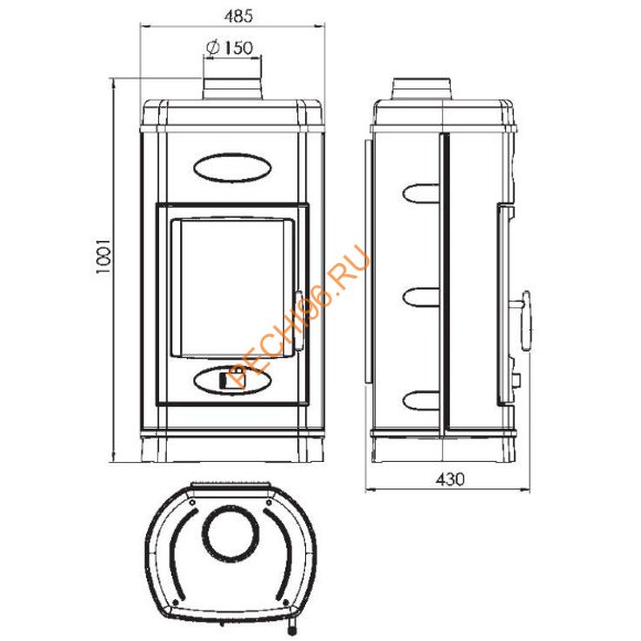 Чугунная печь-камин PLAMEN AURORA эмаль черная