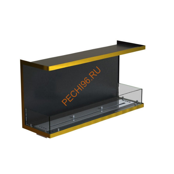 Биокамин фронтальный 1200х500х300 мм, стекло тонированное, рамка латунь