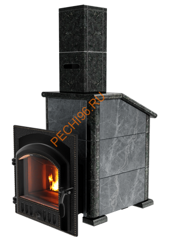 Печь банная чугунная Сибирь 25 (700х700), ТК 400мм, ЗК, в облицовке Президент талькомагнезит+пироксенит