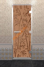 Дверь стеклянная DoorWood Хамам «Бамбук и бабочки» бронза матовая, 2000х800 мм