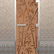 Дверь стеклянная DoorWood Хамам «Бамбук и бабочки» бронза матовая, 2000х800 мм