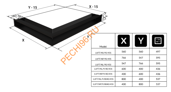 Люфт Kratki NP/L9/40/B угловой белый 600x400 мм