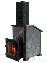 Печь банная чугунная Сибирь 25 (545х545), ТК 300мм, ЗК, в облицовке Президент талькомагнезит+пироксенит