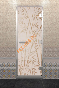Дверь стеклянная DoorWood Хамам «Бамбук и бабочки» сатин, 1900х700 мм