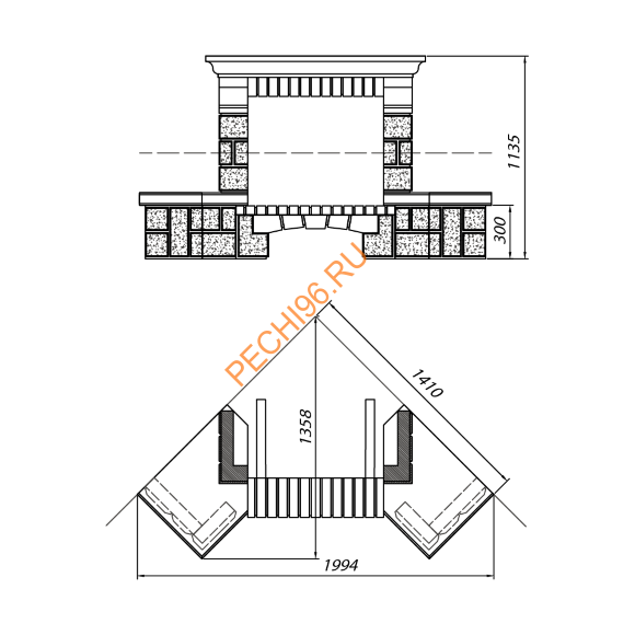 Облицовка для камина BEAURIVAG SR с каменной балкой, угловая