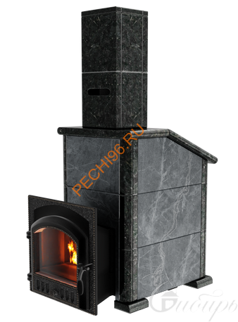 Печь банная чугунная Сибирь 25 (545х545), ТК 300мм, ЗК, в облицовке Президент талькомагнезит+пироксенит
