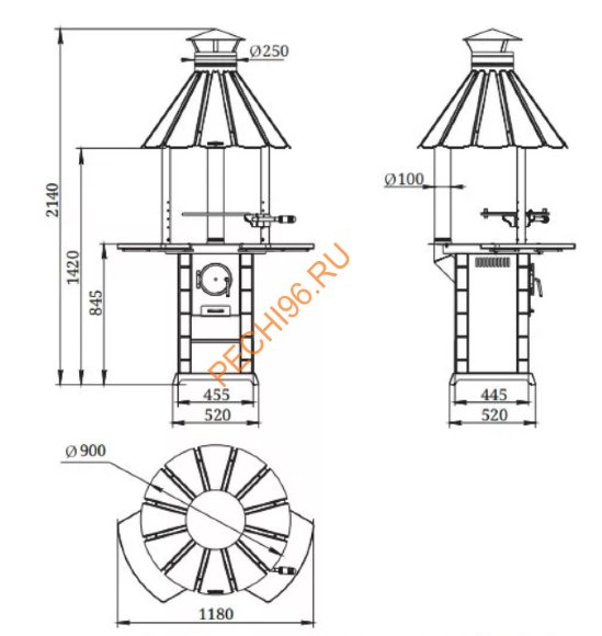 Гриль ТМФ Барабек с печью под казан черная бронза