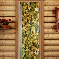 Дверь стеклянная DoorWood «Престиж», 700х1900мм, с фотопечатью «Листья березы»