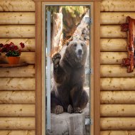 Дверь стеклянная DoorWood «Престиж», 800х2000мм, с фотопечатью «Бурый мишка»