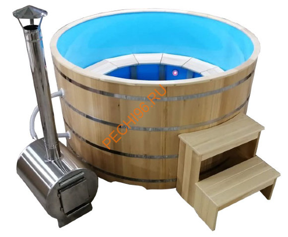 Фурако НКЗ Premium с наружной печью круглая из кедра с пластиковой вставкой