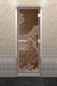 Дверь стеклянная DoorWood Хамам «Банька в лесу» бронза, 1900х700 мм