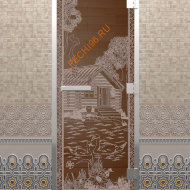 Дверь стеклянная DoorWood Хамам «Банька в лесу» бронза, 1900х700 мм