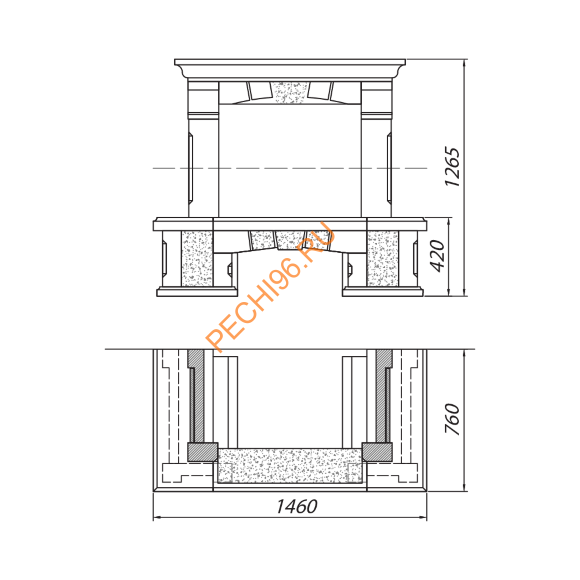 Облицовка для камина MARBELLA SR мрамор EMPERADOR с каменной балкой, пристенная