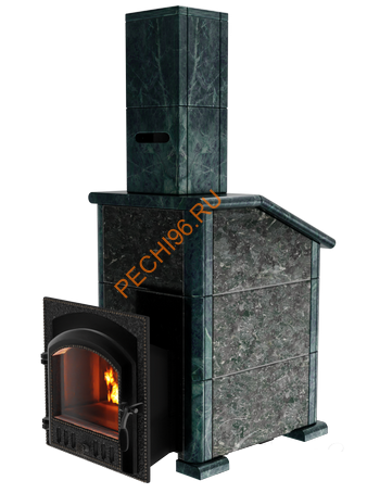 Печь банная чугунная Сибирь 25 (545х545), ТК 300мм, ЗК, в облицовке Президент пироксенит+змеевик