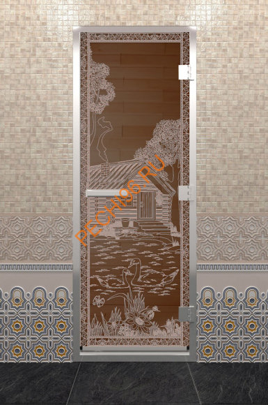 Дверь стеклянная DoorWood Хамам «Банька в лесу» бронза, 1900х700 мм