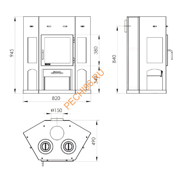 Печь-камин Мета Енисей с плитой Печь-камин Мета Енисей с плитой