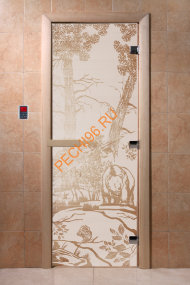 Дверь стеклянная DoorWood «Мишки в лесу сатин», 1900х800 мм