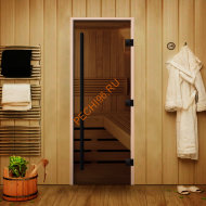 Дверь стеклянная Арта Статус 60G Бронза, ольха, с вертикальной ручкой, черная