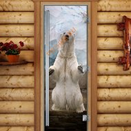 Дверь стеклянная DoorWood «Престиж», 800х2000мм, с фотопечатью «Мишка на севере»