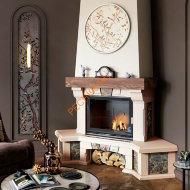 Облицовка для камина MARBELLA SR мрамор EMPERADOR с деревянной балкой, угловая