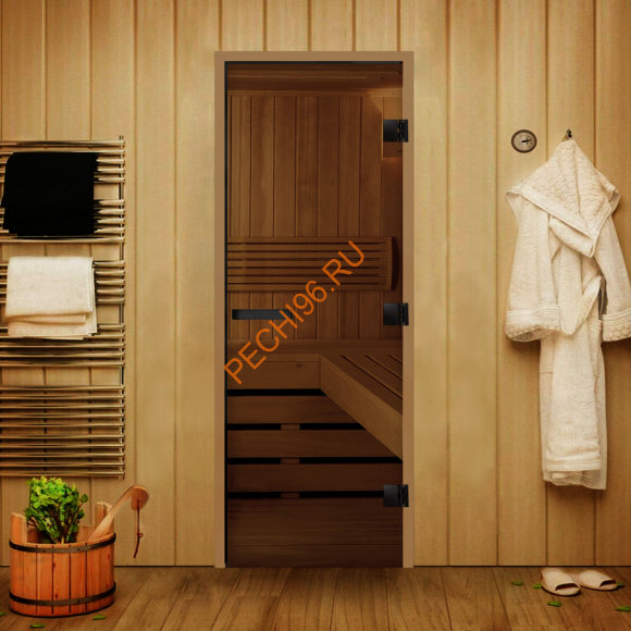 Дверь стеклянная Арта Статус ГКР Бронза MATELUX черная фурнитура, термоольха