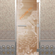 Дверь стеклянная DoorWood Хамам «Банька в лесу» прозрачная, 2000х800 мм