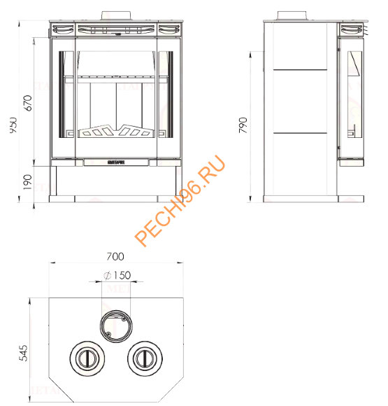 Печь-камин Мета Ангара 12 с плитой Печь-камин Мета Ангара 12 с плитой