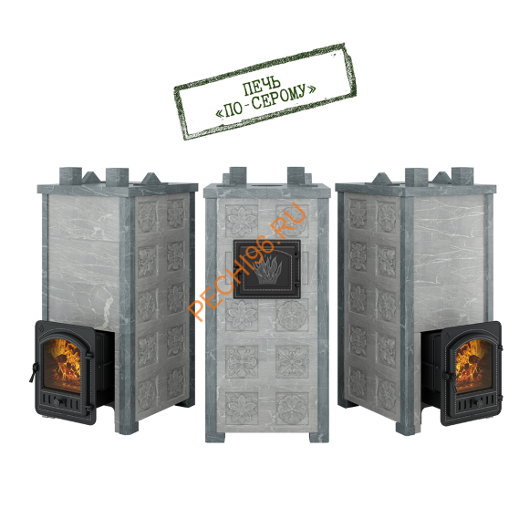 Печь банная Эверест Легкий пар Профи Чугун, каменка по-серому, Талькохлорит Резная 3, S-50 мм
