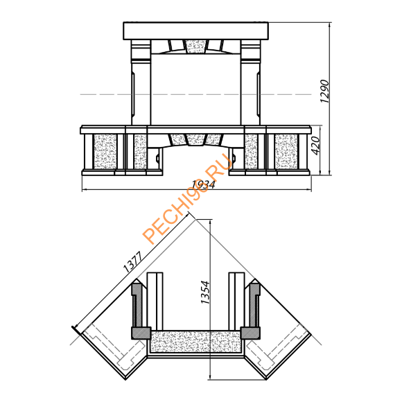 Облицовка для камина MARBELLA SR мрамор EMPERADOR с деревянной балкой, угловая