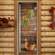 Дверь стеклянная DoorWood «Престиж», 800х2000мм, с фотопечатью «Веники»