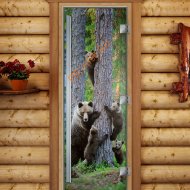 Дверь стеклянная DoorWood «Престиж», 800х2000мм, с фотопечатью «Мишки в лесу»