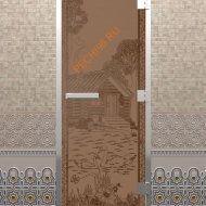 Дверь стеклянная DoorWood Хамам «Банька в лесу» бронза матовая, 1900х700 мм