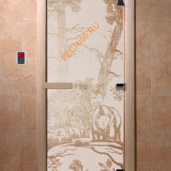 Дверь стеклянная DoorWood «Мишки в лесу сатин», 2000х800 мм
