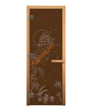 Дверь стеклянная «бронза матовая Лагуна» коробка 1900х700 мм, осина