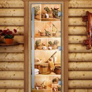 Дверь стеклянная DoorWood «Престиж», 800х2000мм, с фотопечатью «Банные аксессуары»