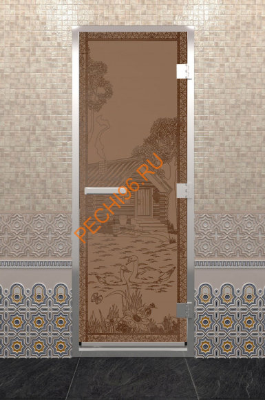 Дверь стеклянная DoorWood Хамам «Банька в лесу» бронза матовая, 1900х700 мм Дверь стеклянная DoorWood Хамам «Банька в лесу» бронза матовая, 1900х700 мм