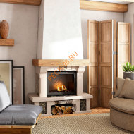 Облицовка для камина MARBELLA SR мрамор EMPERADOR с деревянной балкой, пристенная