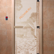 Дверь стеклянная DoorWood «Банька в лесу сатин», 2100х700 мм