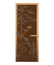 Дверь стеклянная «бронза матовая Тайга» коробка 1900х700 мм, осина